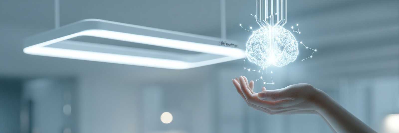 Modernes Smart-Lighting-Konzept in einer Industriehalle, das die Integration von intelligenten Sensoren, energieeffizienten LED-Systemen und vernetzter Steuerungstechnik zur Optimierung der Betriebsko