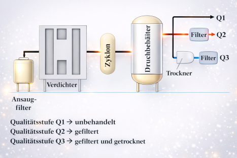 Druckluftverteilung unterschiedlicher Qualitätsstufen