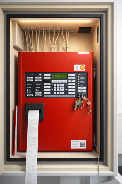 Brandmeldezentrale in einem Brandschutzgehäuse